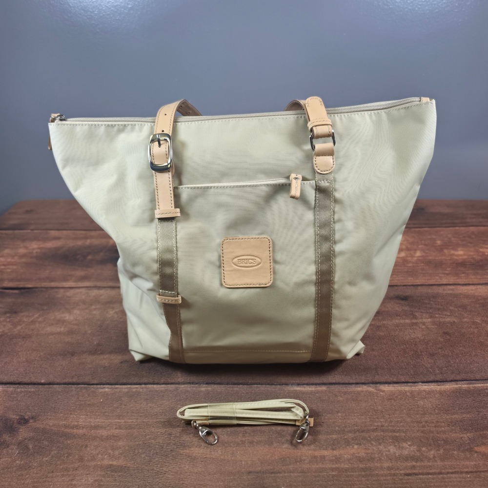 Bric's X-Bag Tote Women Large Beige Good Detachable Pouch Leather Trim Travel